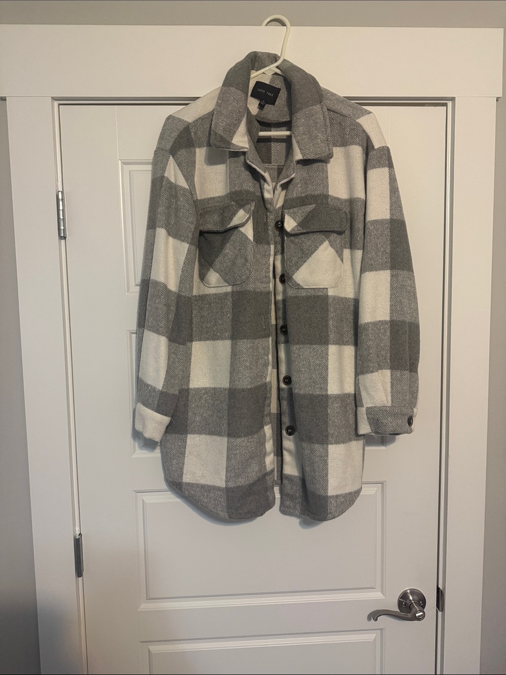 Love Tree Gray and White Plaid Button-Up Shacket